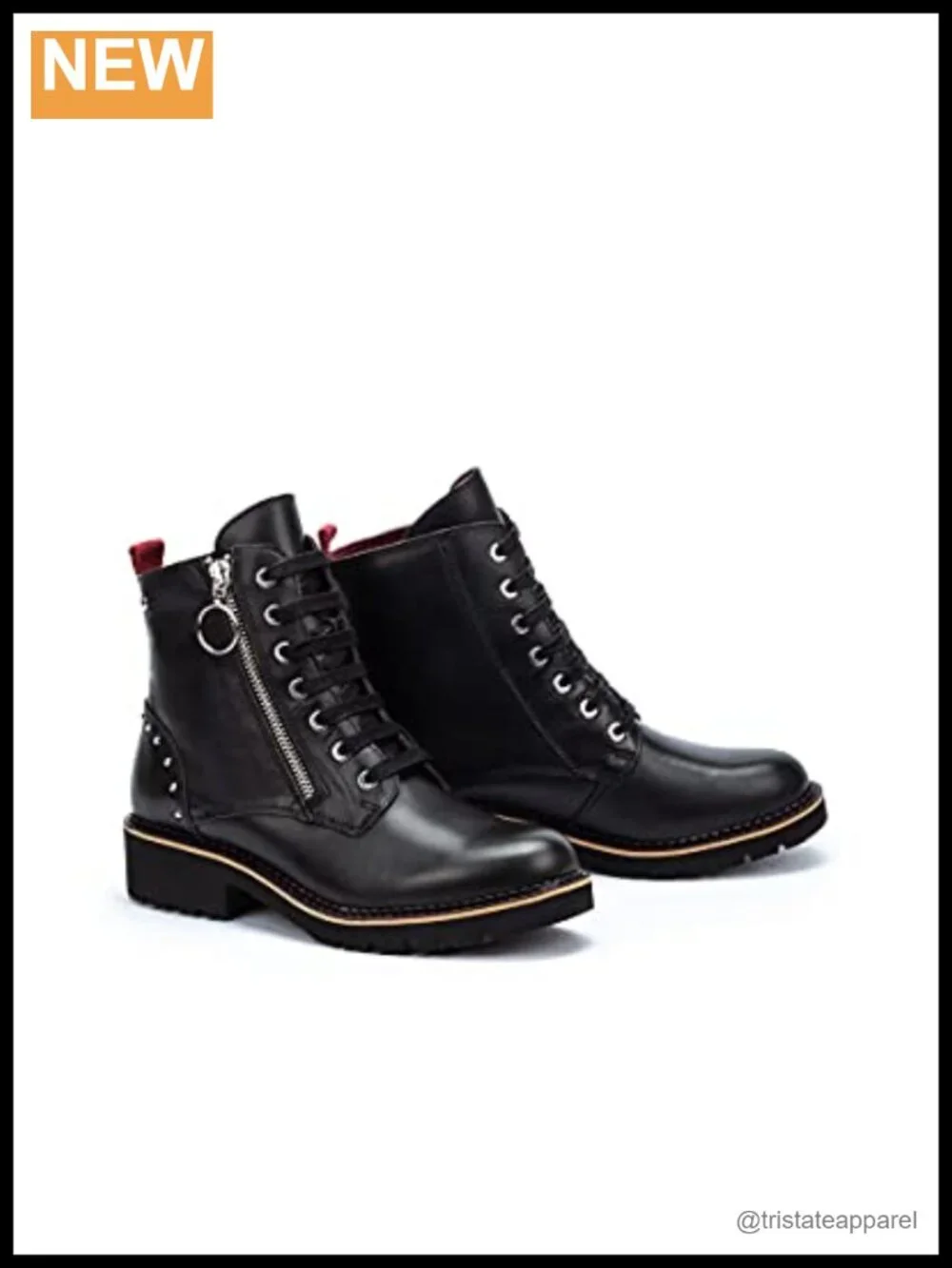 Genuine Leather Women's Flat Ankle Boots with Rhinestones, Lace-Up